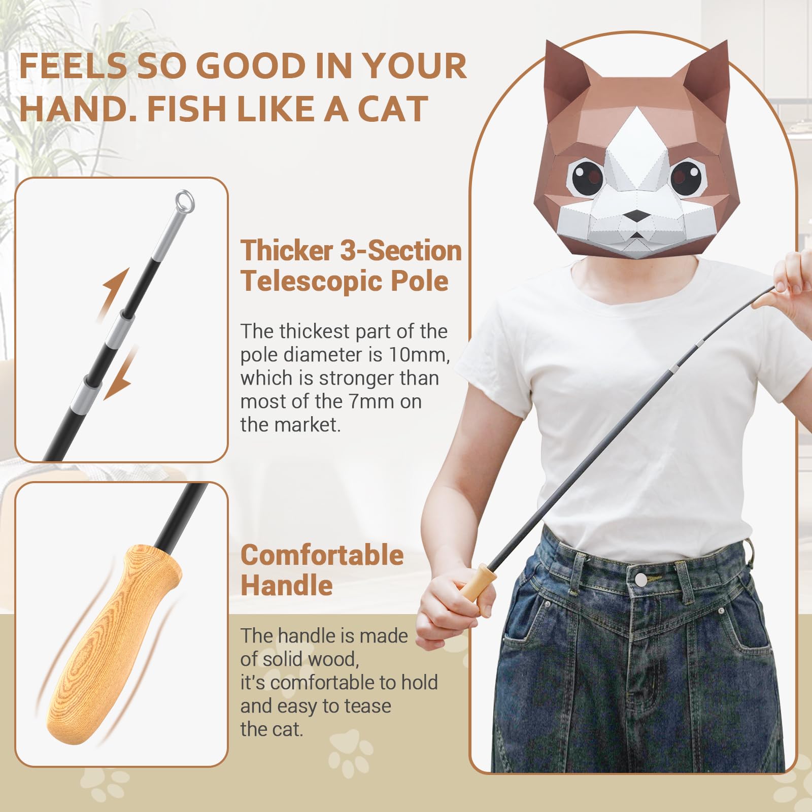 Rosaui Cat Teaser Wand Toys, Interactive Bird Toys For Indoor Kittens, 42.15 Long Cat Fishing Pole Toys, 2Pcs Wires And 5Pcs Nat